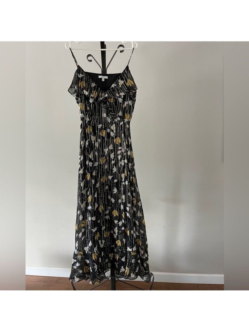 JOIE Floral Silk Maxi Dress, Size Small, Colour Black/Yellow.